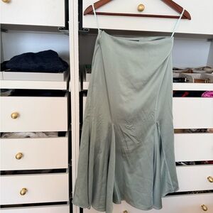 MOTF Sage Green Flared Pleated Skirt
